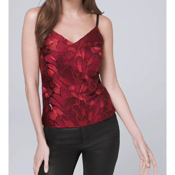 White House Black Market Tops - NWT White House Black Market Sequin Embroidered Camisole Top Red Blouse Large